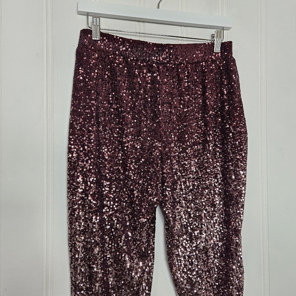Cable & Gauge Pants Womens Size S Burgundy Allover Sequins Pockets Pull-on - Picture 8 of 12